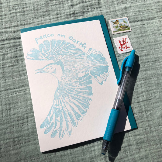Holiday Letterpress Greeting Card: "Peace on Earth" Nuthatch