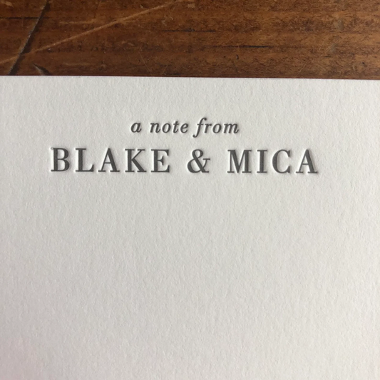 Set of 50 "A Note From" Custom Letterpress Stationery - Bodoni Font