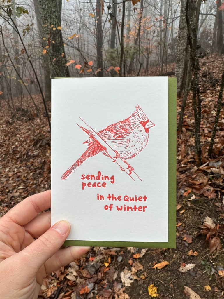 Holiday Letterpress Greeting Card: Winter Cardinal (Sending Peace)