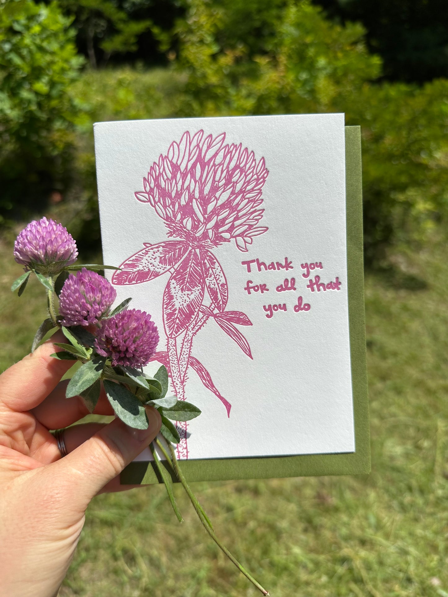Thank You Letterpress Greeting Card: Red Clover