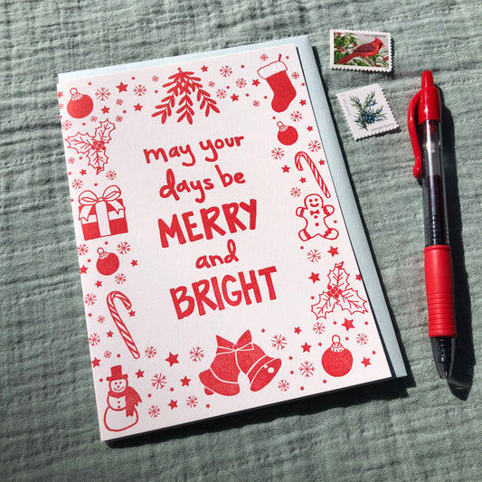 Holiday Letterpress Greeting Card: "Merry & Bright"