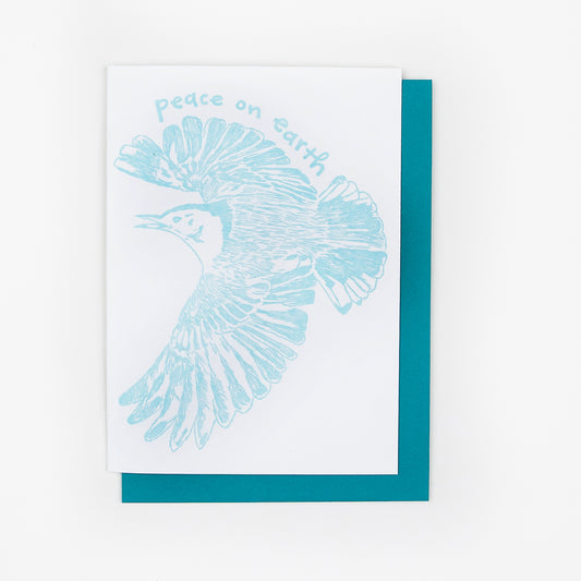 Holiday Letterpress Greeting Card: "Peace on Earth" Nuthatch