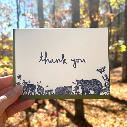 Thank You Letterpress Greeting Card: Woodland Critters