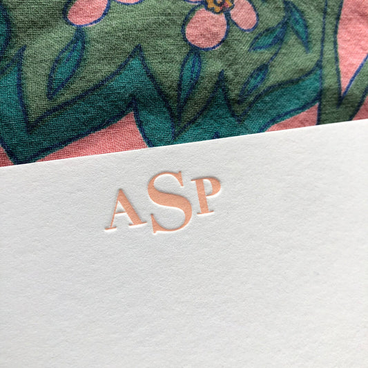 Set of 50 Monogram Letterpress Notecards: artisan hand-printed cards - 100% cotton paper and vibrant rubber-based ink