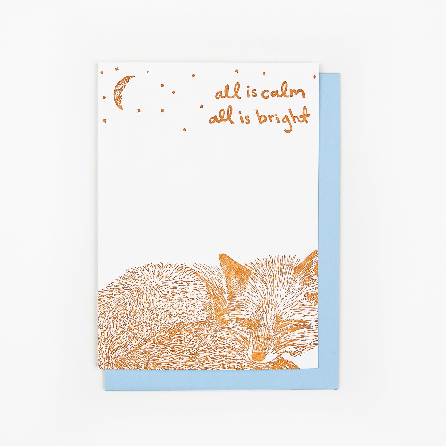 Holiday Letterpress Greeting Card: All is Calm Sleeping Fox